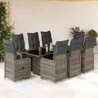 Set Bistr da Giardino 9 pz con Cuscini in Polyrattan Grigio 3277172