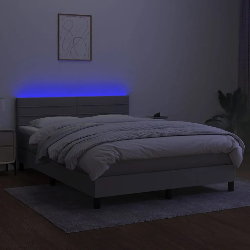 Letto a molle materasso e led grigio chiaro 140x200 cm tessuto