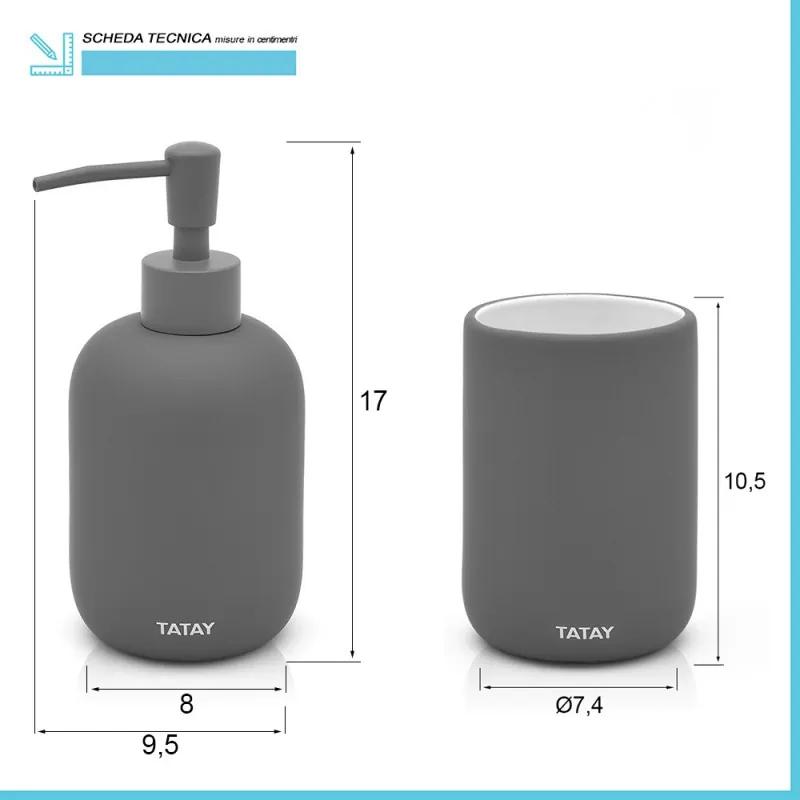 Set 2 accessori bagno da appoggio grigio scuro in ceramica soft touch