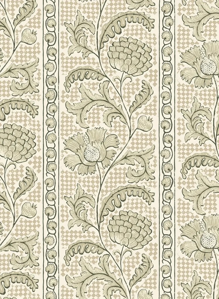 Josephine Munsey Carta da parati Floral Check - Maitland Green and Cotswold White