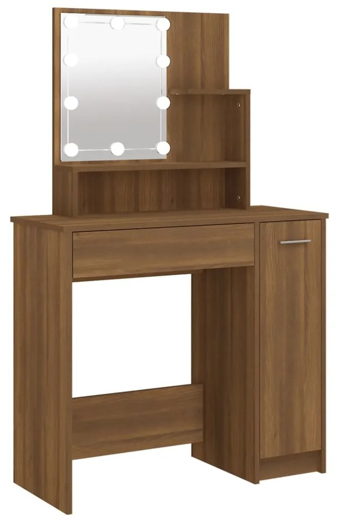 Toeletta con led rovere marrone 86,5x35x136 cm