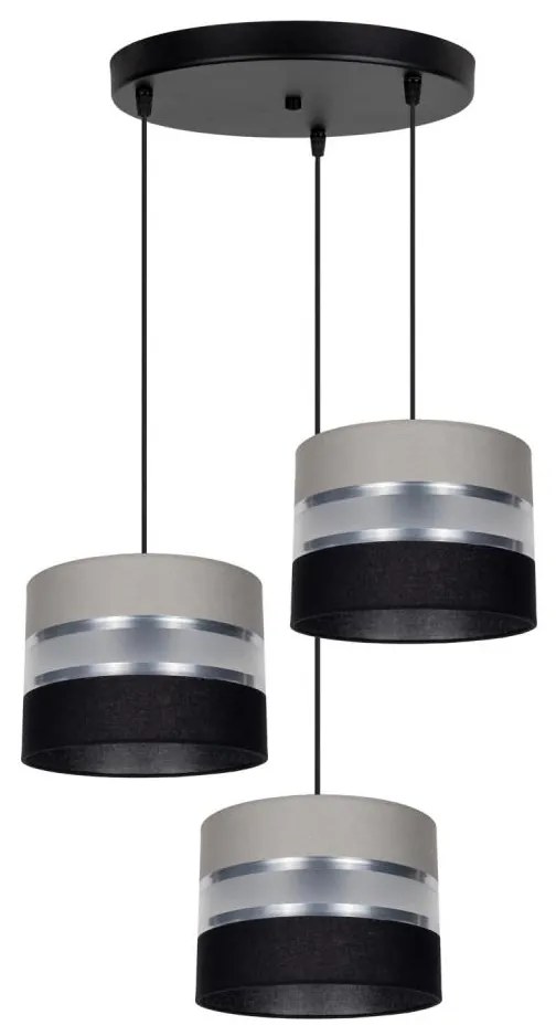 Lampadario a sospensione con filo CORAL 3xE27/60W/230V nero/grigio/cromo diametro 45 cm