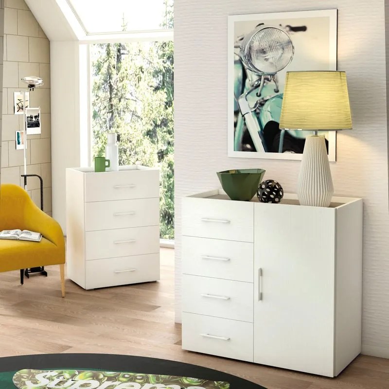 Cassettiera a colonna 4 cassetti, L 60 x P 41 x H 87 cm bianco