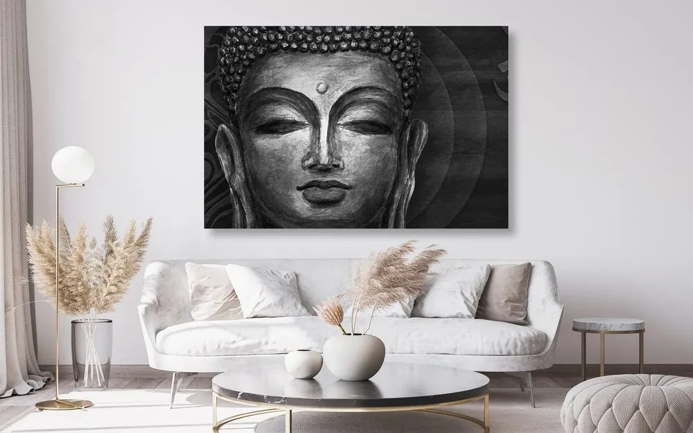 Quadro su tela – Viso del Buddha in bianco e nero
