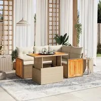 Set Divano da Giardino 5 pz con Cuscini Beige in Polyrattan 3273942