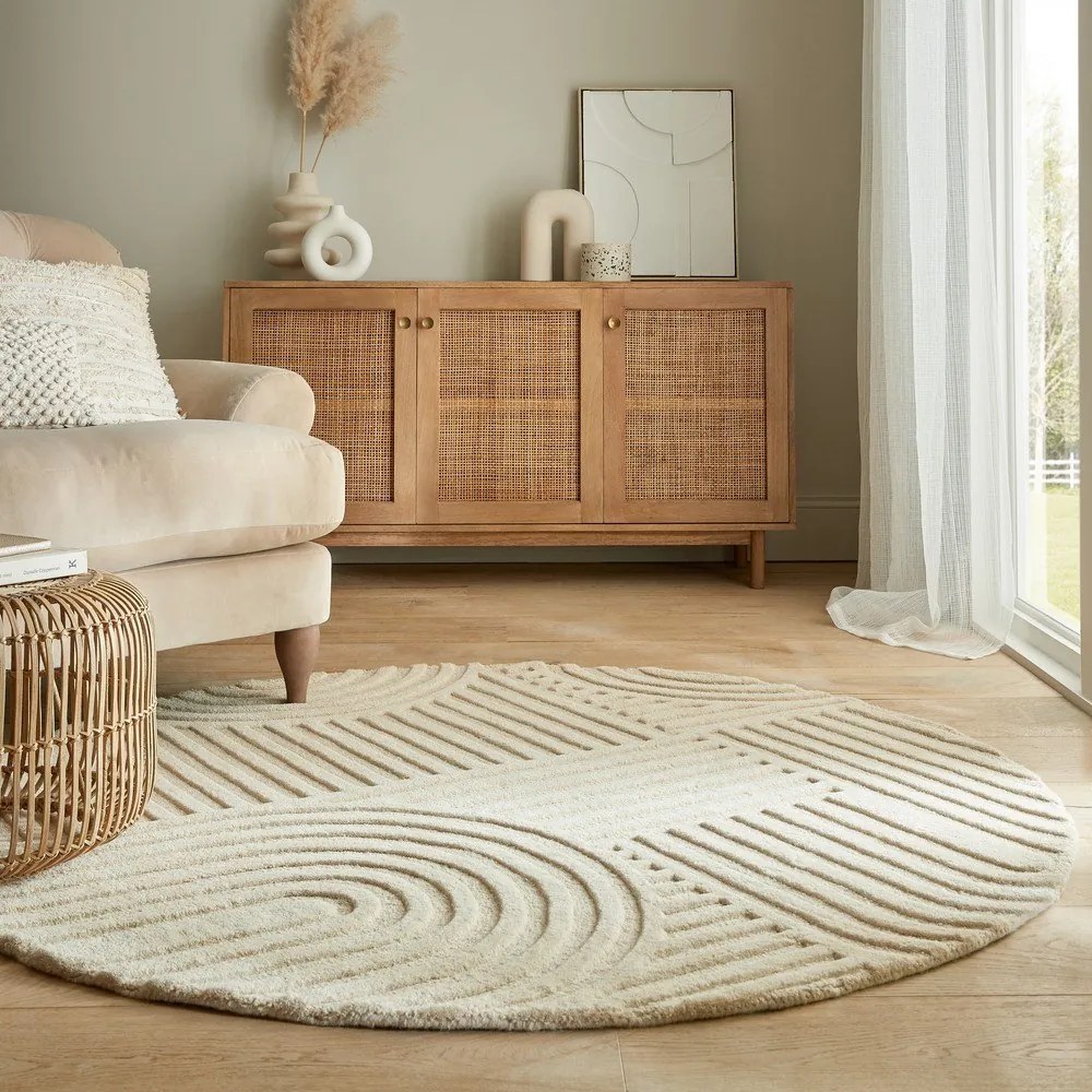 Tappeto rotondo in lana beige ø 160 cm Zen Garden - Flair Rugs
