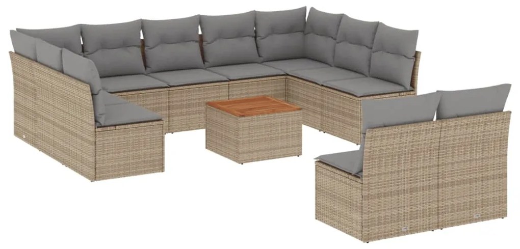 Set divano da giardino 12 pz con cuscini beige misto polyrattan