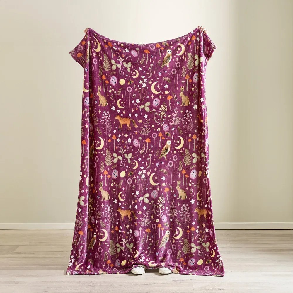 Coperta viola in micropile 130x170 cm Enchanted Twilight Animals – Catherine Lansfield