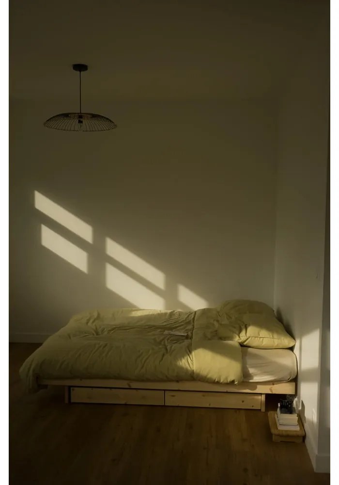 Letto singolo in legno di pino con contenitore e griglia color naturale 120x200 cm Kanso - Karup Design