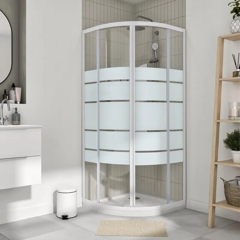 Box doccia con ingresso angolare scorrevole Essential quadrante L 90 x L 90 x H 185 cm in vetro, sp. 4 mm smerigliato bianco