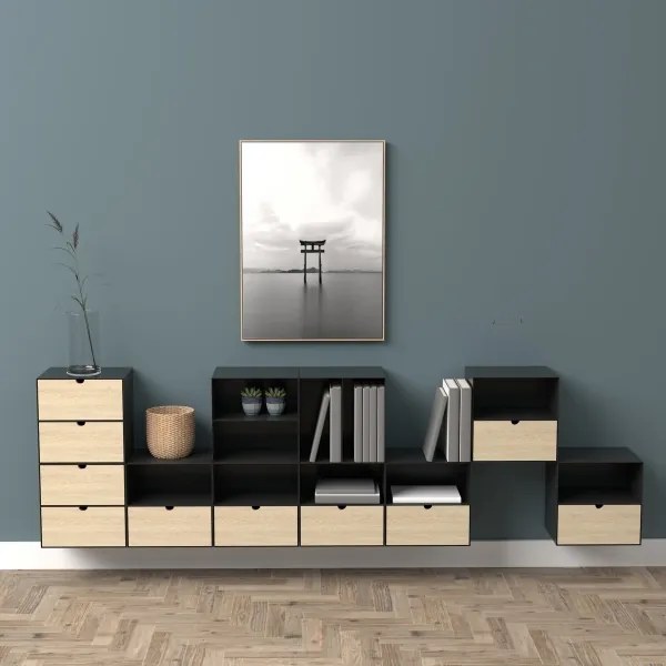 Comodino con opzione di montaggio a parete BEKIM nero/bambù