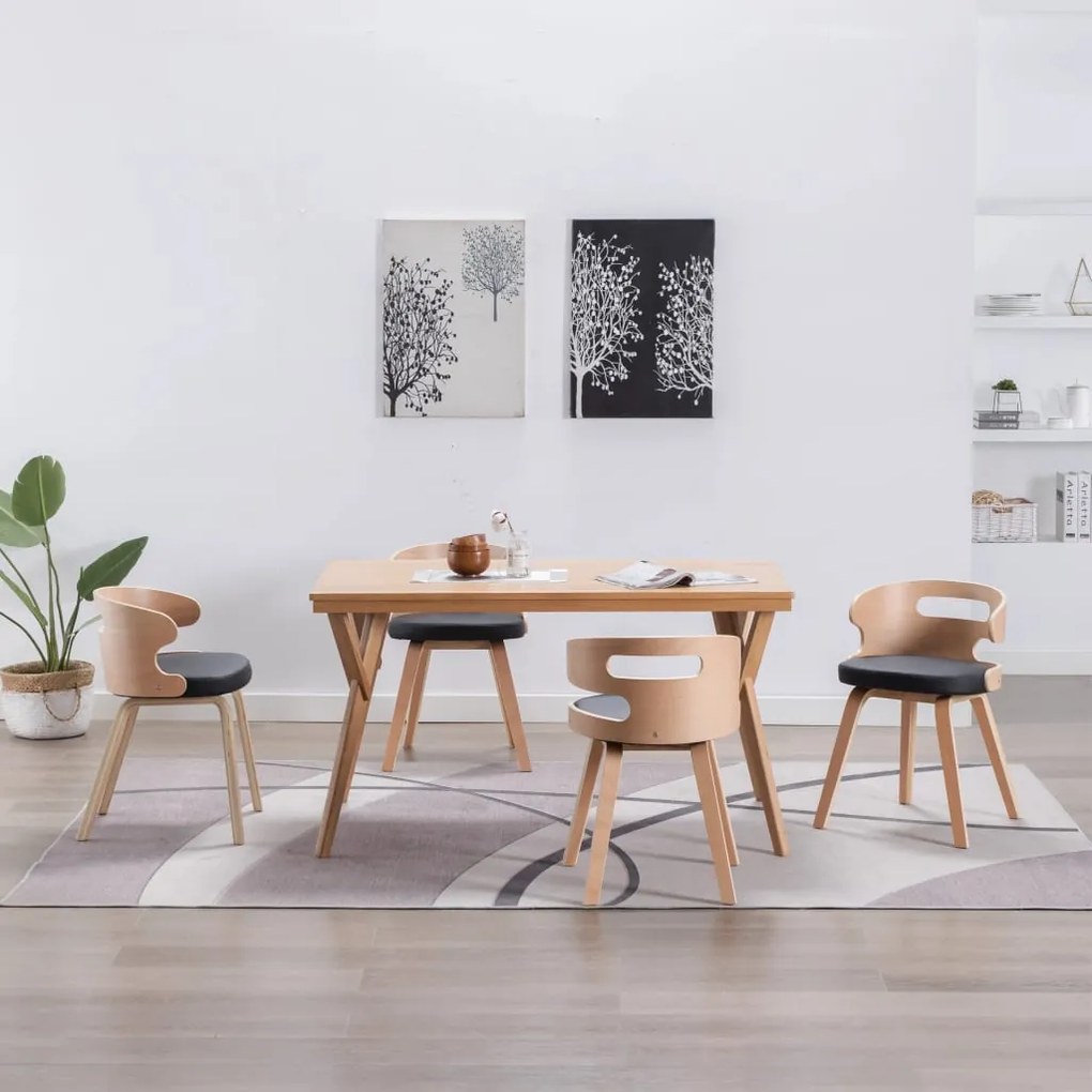 Sedie Da Pranzo 4 Pz Nere İn Legno Piegato E Similpelle /