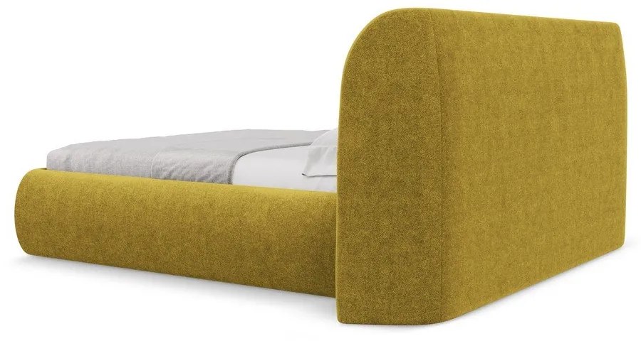 Letto matrimoniale imbottito color senape con contenitore con griglia 140x200 cm Hauke - Makamii