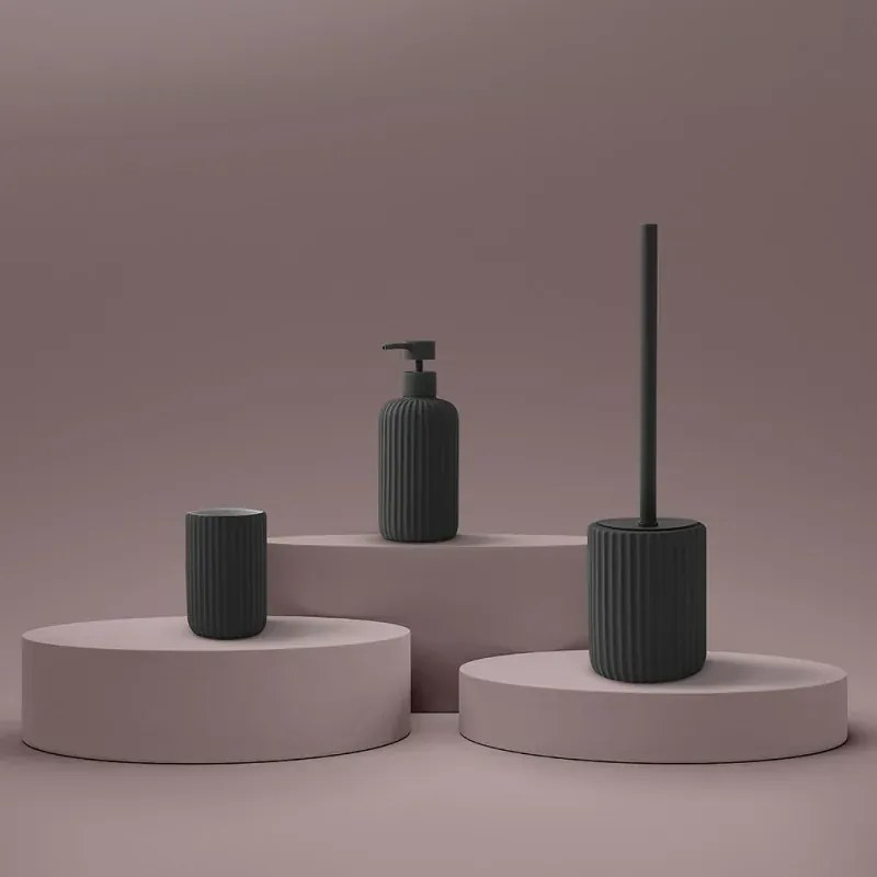 Scopino wc nero in ceramica soft touch con setole nere Spring
