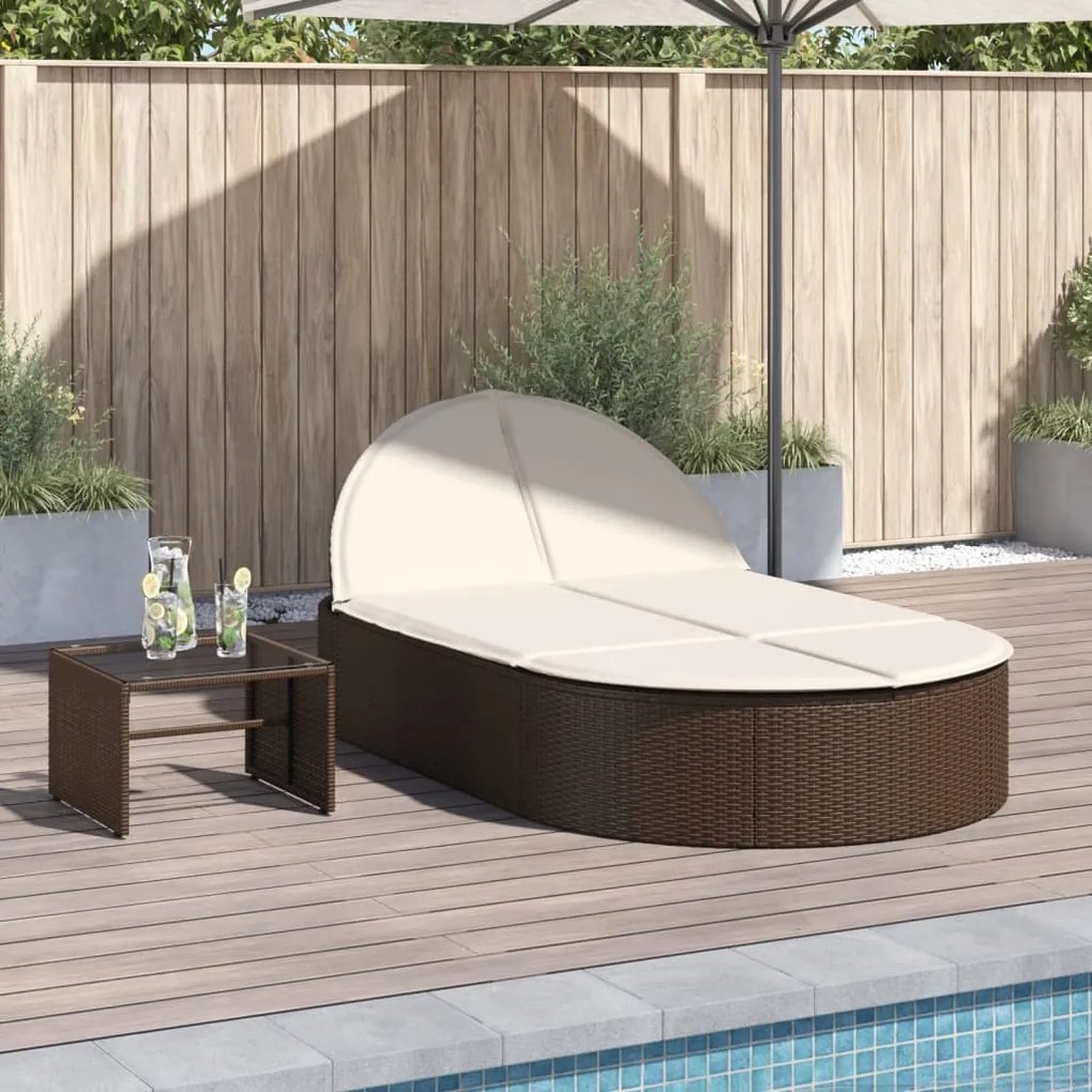 Lettino Prendisole Con Cuscini Marrone İn Polyrattan /