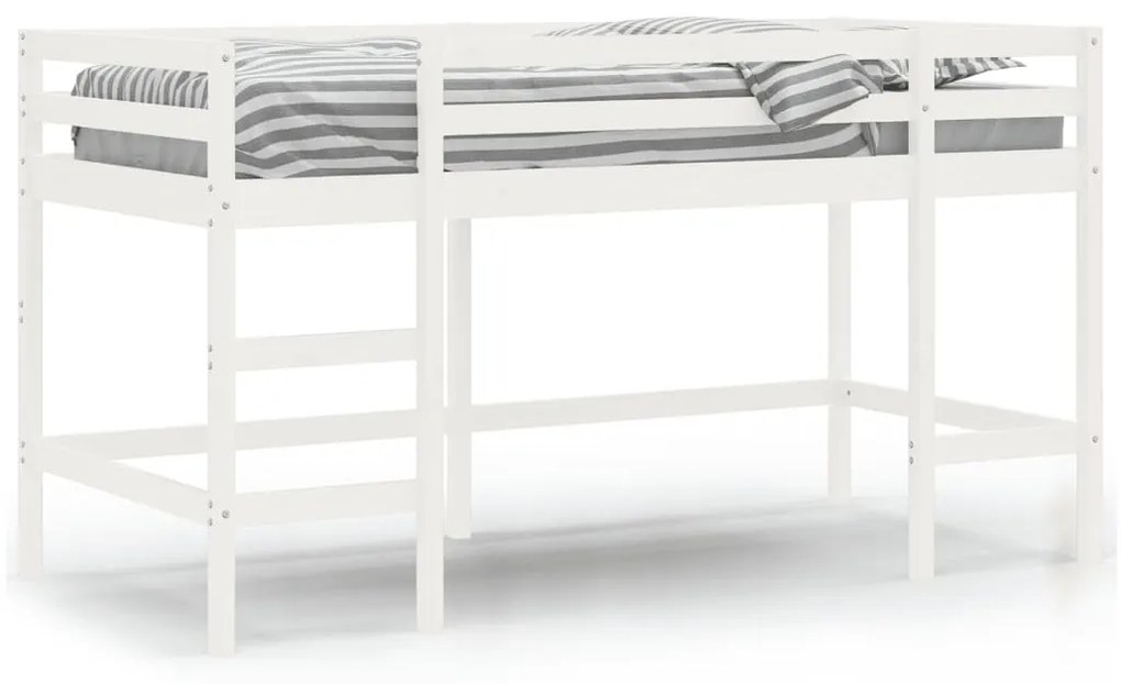 Letto soppalco con scala bambini bianco 90x190cm massello pino