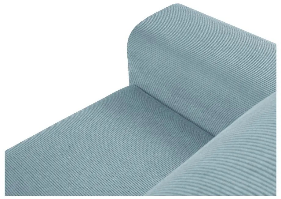 Divano angolare azzurro allungabile e con contenitore (con penisola a destra/con chaise lounge) con rivestimento in velluto a coste Kyoto – Cosmopolitan Design