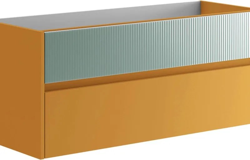 Mobile da bagno sospeso sotto lavabo Niwa 2 cassetti ideale per doppia vasca L119.5 x H50 x P45.5 cm senape e verde timo cannettato
