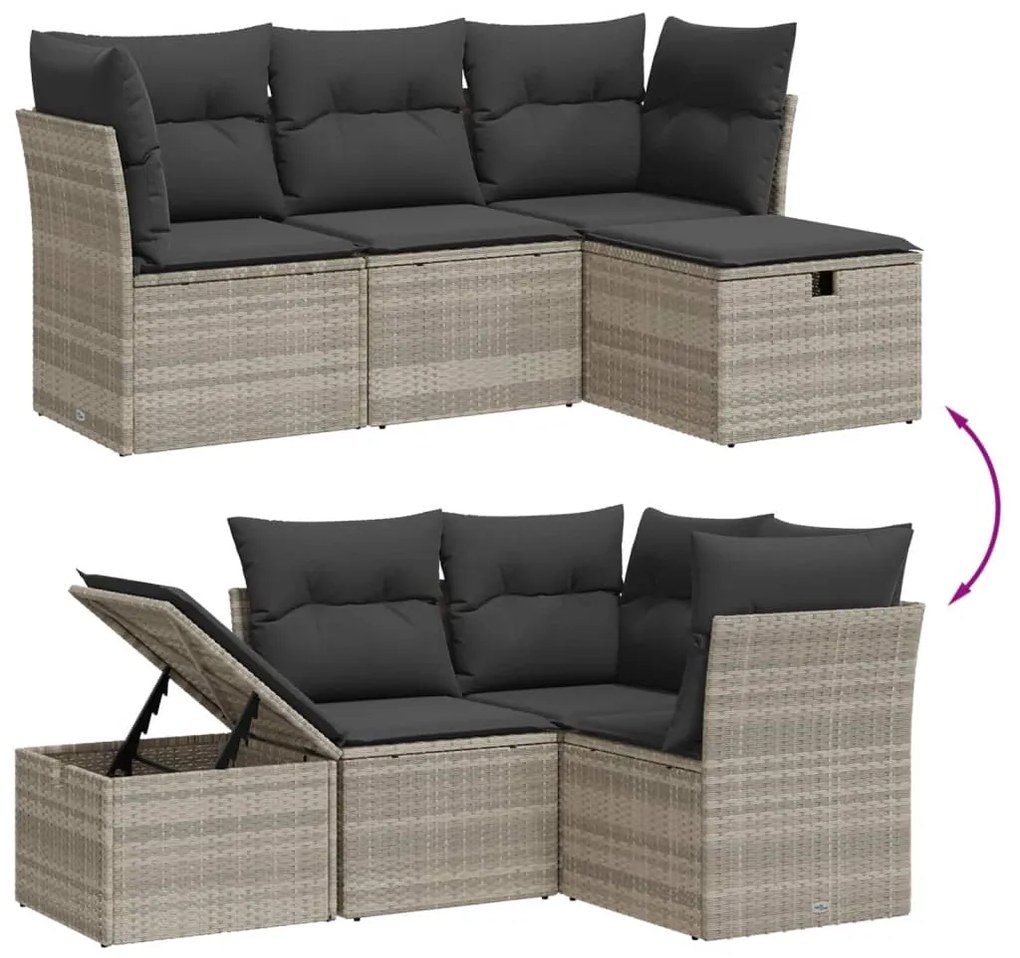 Set divano da giardino 4pz con cuscini grigio chiaro polyrattan