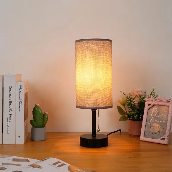 Brilagi - Lampada da tavolo con porta USB TABLON 1xE27/25W/230V nero/grigio