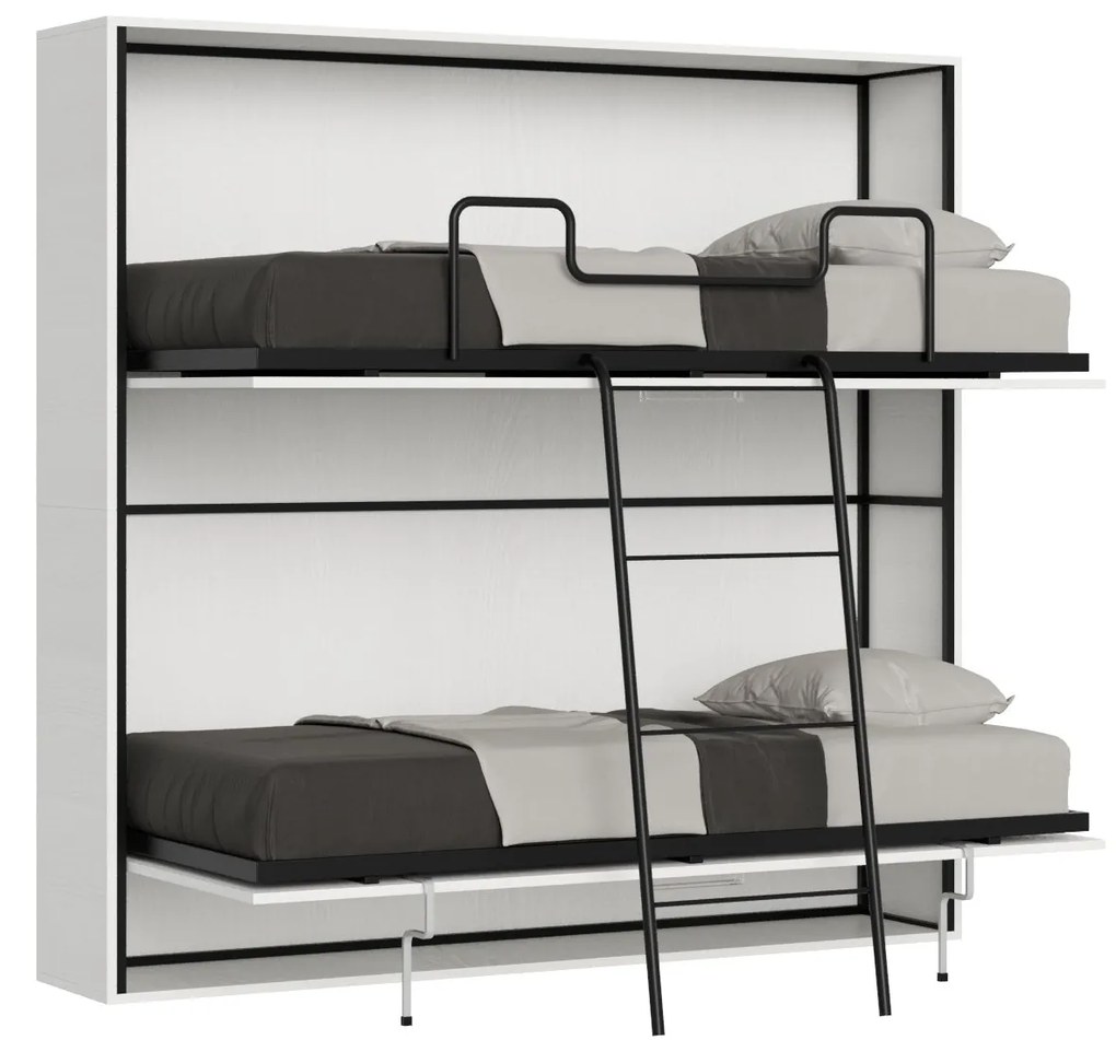 Letto a scomparsa doppio orizzontale Kando con materassi, Bianco Frassino / Non incluso