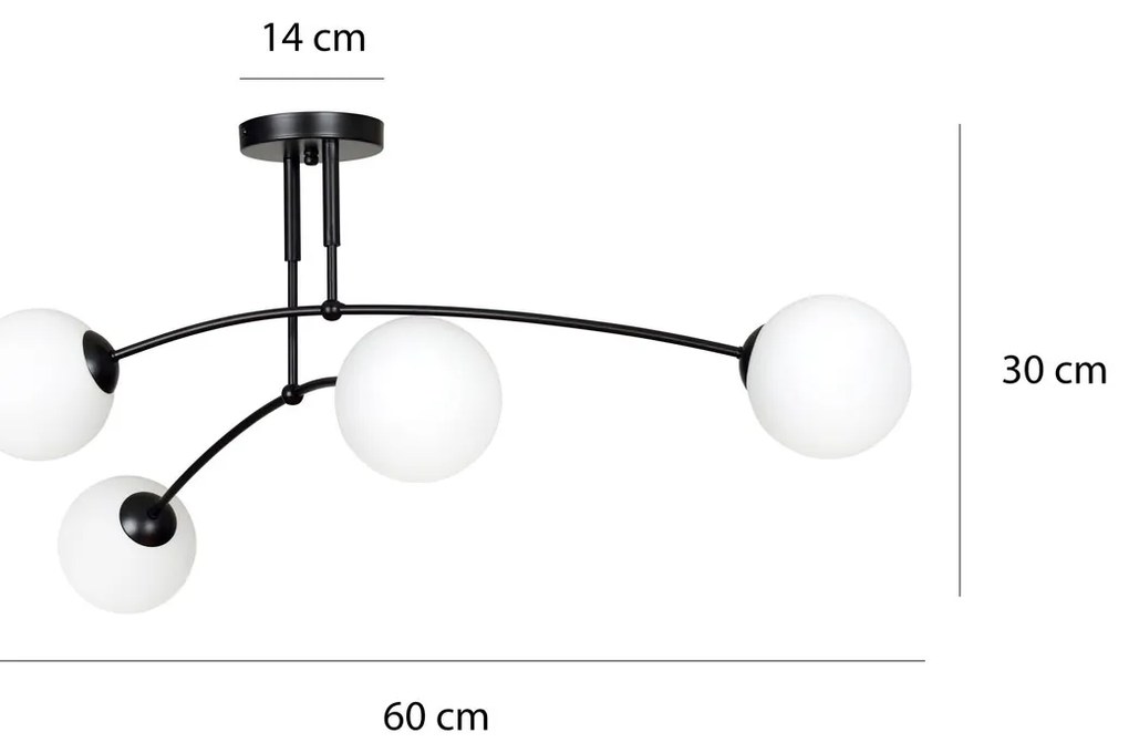 Lampadario a Sospensione in Acciaio e Vetro PREGOS 4 Nero/Bianco 4xE14
