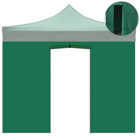 Telo laterale 3x2m verde impermeabile con porta avvolgibile per gazebo richiudibile 3x3mt