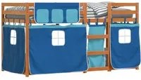 Letto a Castello con Tende Blu 80x200 cm Massello Pino 3283923