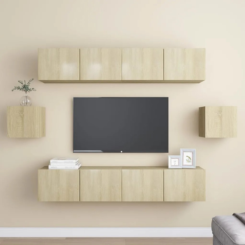 Set Di Mobili Porta Tv 6 Pz Rovere Sonoma İn Legno Multistrato /