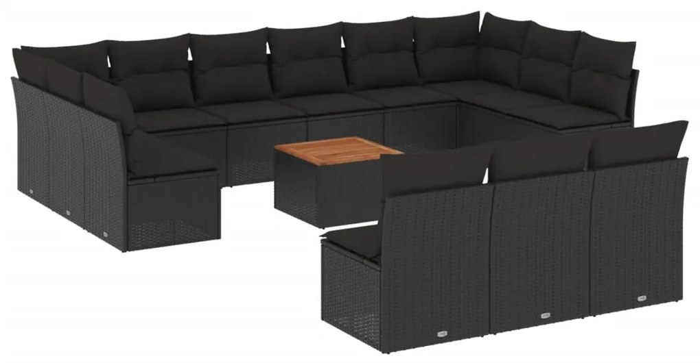 Set Divani da Giardino 14pz con Cuscini in Polyrattan Nero