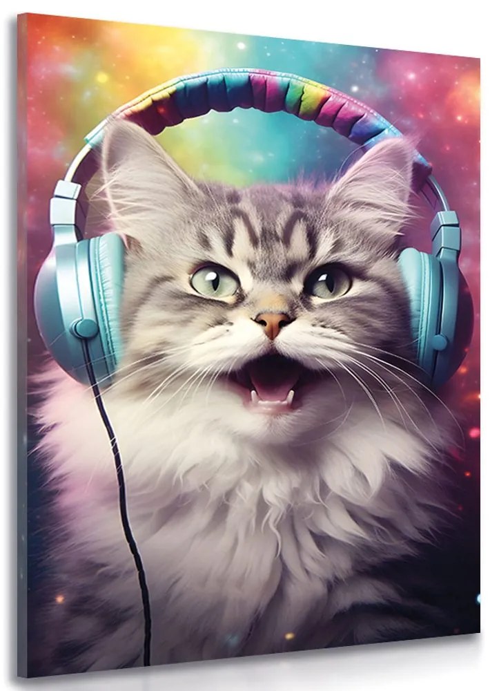 Stampa su tela – Gatto con cuffie