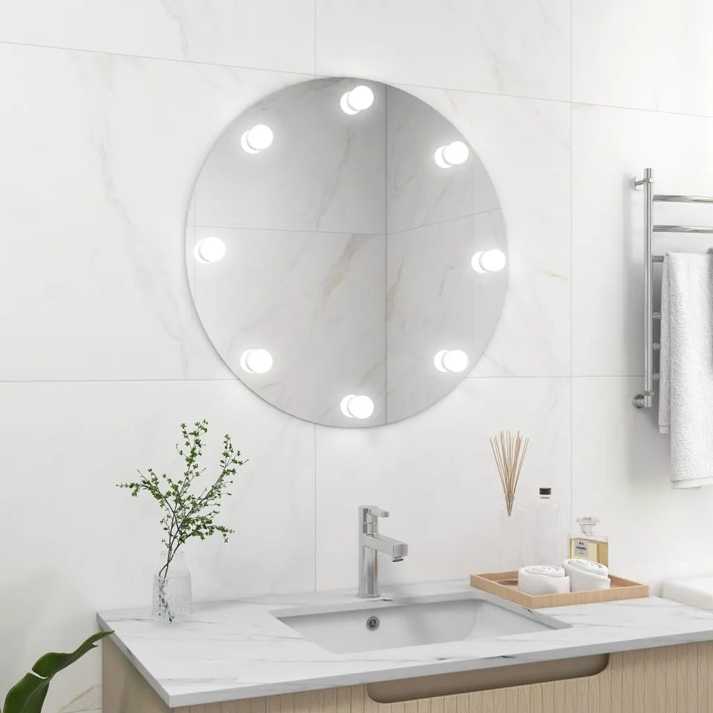 Specchio Da Parete Rotondo Con Luci Led İn Vetro /
