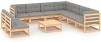 Set Divani da Giardino 10 pz con Cuscini Legno Massello di Pino 3076909