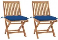 Sedie da Giardino 2 pz con Cuscini Blu in Massello di Teak cod mxl 73800