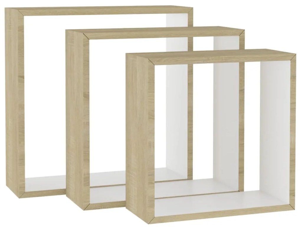 Mensole a cubo da parete 3 pz bianco rovere sonoma