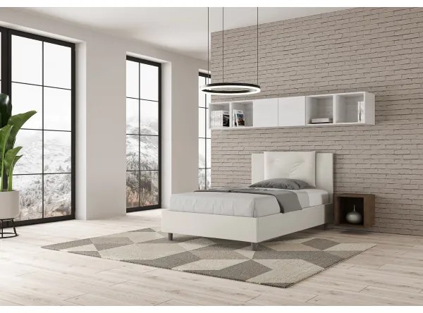 Letto contenitore imbottito 120x190 similpelle bianco Appia