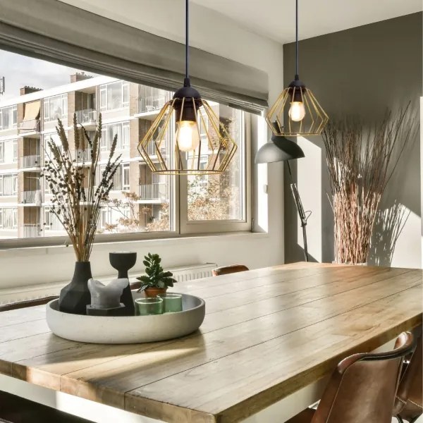 Lampadario a sospensione con filo CEED GOLD 1xE27/60W/230V diametro 17,5 cm nero/oro