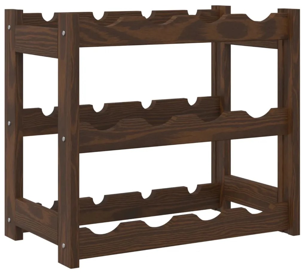 Portabottiglie per 12 bottiglie marrone legno massello di pino