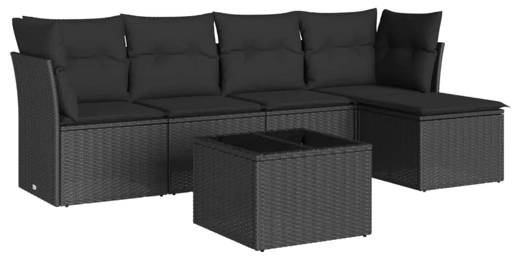 Set Divano da Giardino 6 pz con Cuscini Nero in Polyrattan