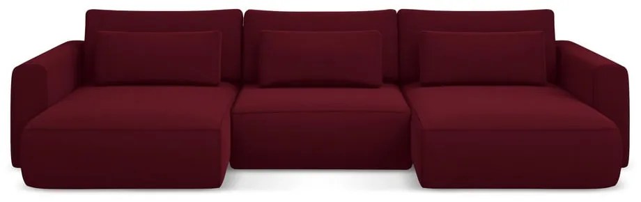 Divano angolare burgundy allungabile/con contenitore (a U) con rivestimento in velluto Kapua – Makamii