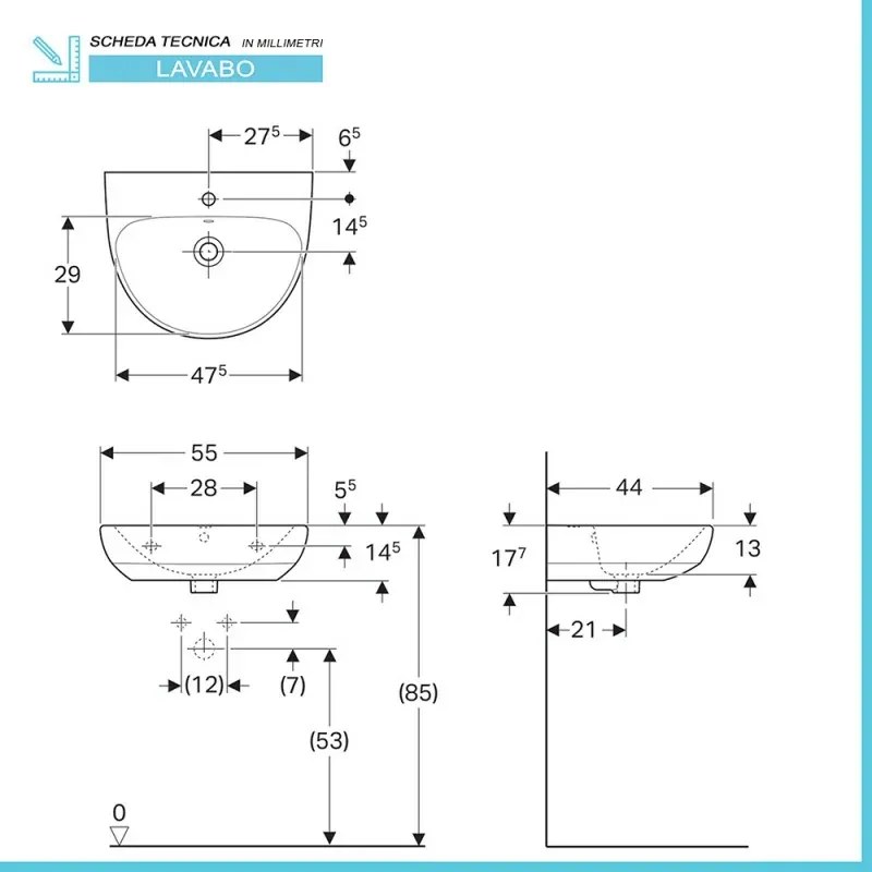 Lavabo sospeso Geberit 55 cm in ceramica bianco Selnova