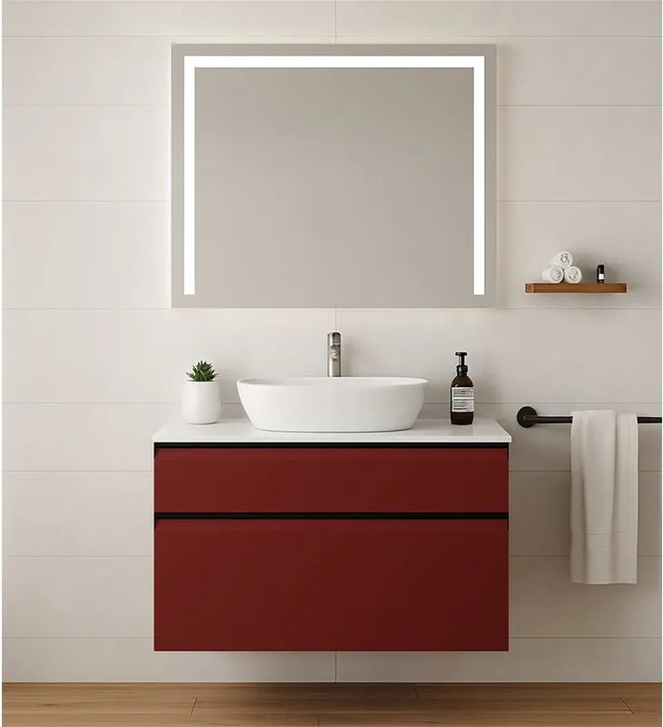 Mobile da bagno sospeso sotto lavabo L 79.5 x H 60 x P 45.5 cm rosso opaco, 2 cassetti Fusion