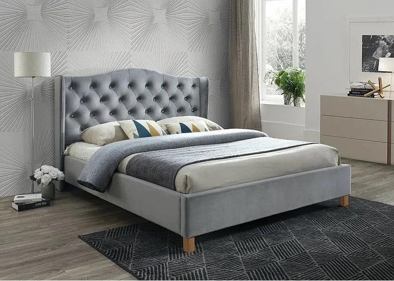 Letto Aspen imbottito in velluto grigio - Blu14 - 180 x 200 cm