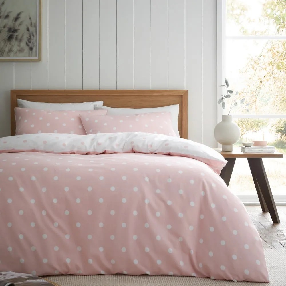 Set copripiumino e federa bianco e rosa in flanella per letto matrimoniale 200x200 cm Polka Dot – Catherine Lansfield