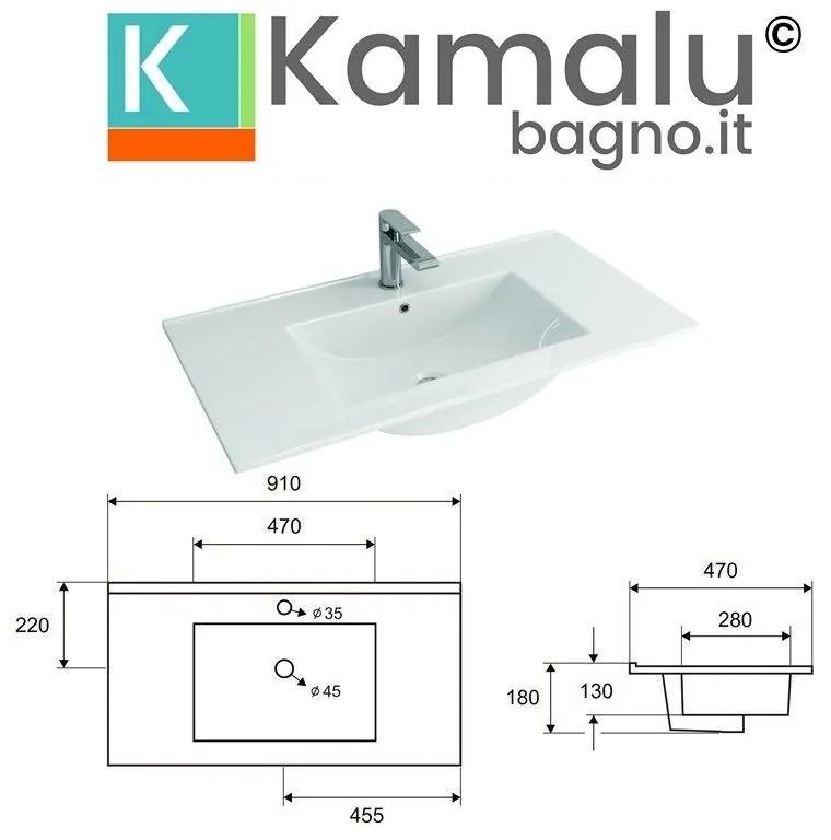Kamalu - mobile bagno 90 cm lavabo incasso e due cassetti nel-90