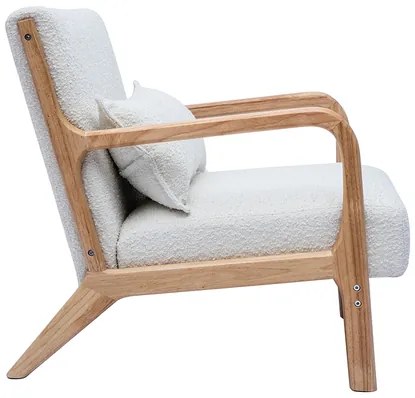 Sedia scandinava in tessuto effetto lana bouclé bianco e legno massello chiaro DERRY