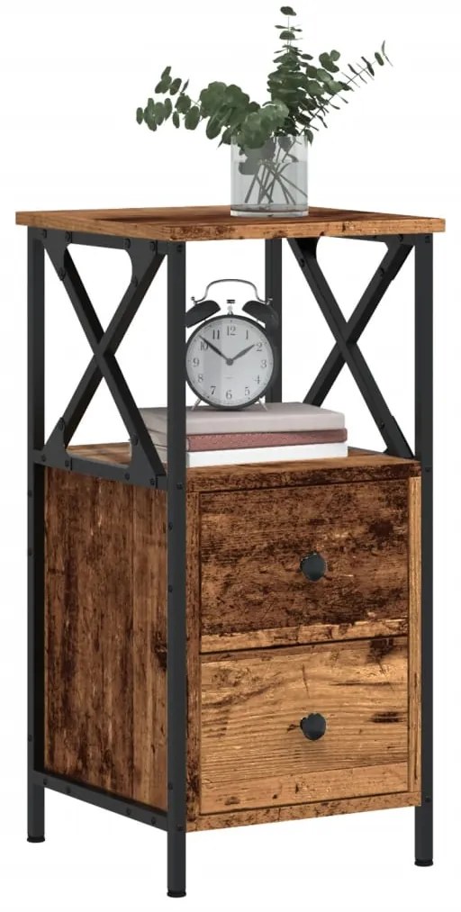 Comodini Legno Antico 2 Pz 34x35,5x70 Cm İn Legno Multistrato /