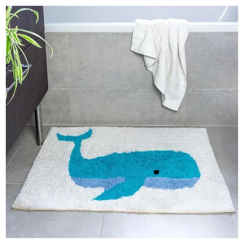 Tappetino da bagno bianco/blu 83x52,5 cm Whale - Rex London