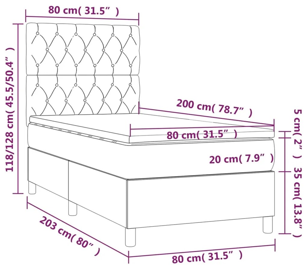 Giroletto a Molle con Materasso Nero 80x200 cm inTessuto