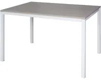 Tavolo allungabile Alacuas, Tavolo da pranzo estensibile, Consolle multiuso con allunghe, Tavolo in metallo con ripiano in laminato, Cm 130x85h76, Bianco e Olmo